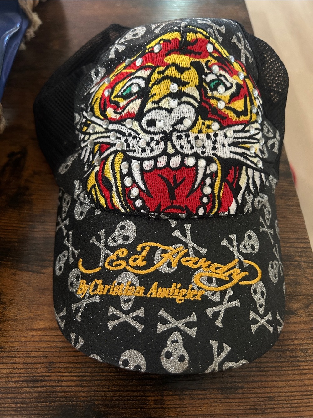 🌸 Vintage Ed Hardy by Christian Audigier black tiger rhinestone baseball cap hat